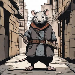 A detailed illustration of a rat folk Dungeons & Dragons character with an urchin background