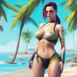 Create an image of Panam Palmer from Cyberpunk 2077 wearing a bikini