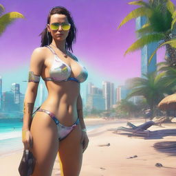 Create an image of Panam Palmer from Cyberpunk 2077 wearing a bikini