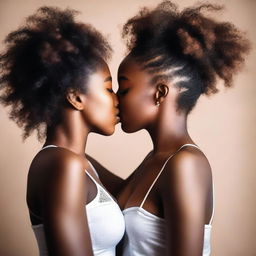 A sensual and intimate moment featuring two Black girls in love, sharing a passionate kiss