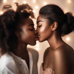 A sensual and intimate moment featuring two Black girls in love, sharing a passionate kiss