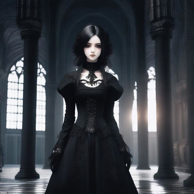 A goth waifu with a dark and mysterious aura, dressed in gothic attire