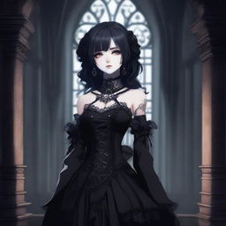 A goth waifu with a dark and mysterious aura, dressed in gothic attire