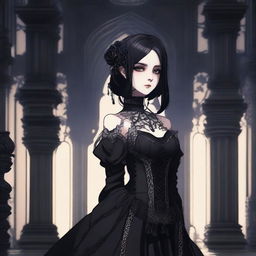 A goth waifu with a dark and mysterious aura, dressed in gothic attire