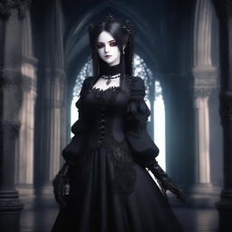 A goth waifu with a dark and mysterious aura, dressed in gothic attire