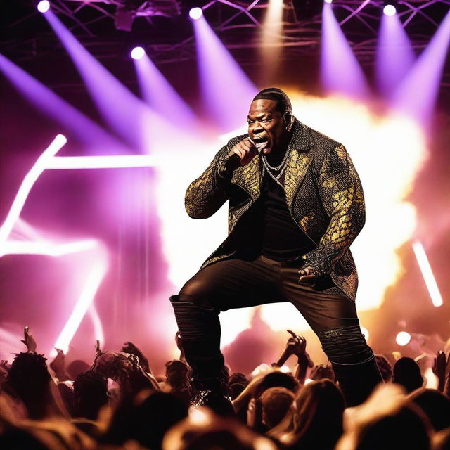 A powerful and electrifying scene featuring Busta Rhymes performing a remix of his hit song 'Dangerous' by MakabrosRitmos