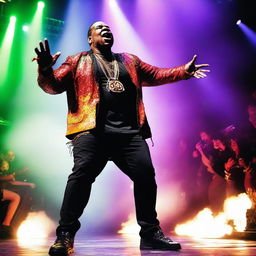 A powerful and electrifying scene featuring Busta Rhymes performing a remix of his hit song 'Dangerous' by MakabrosRitmos