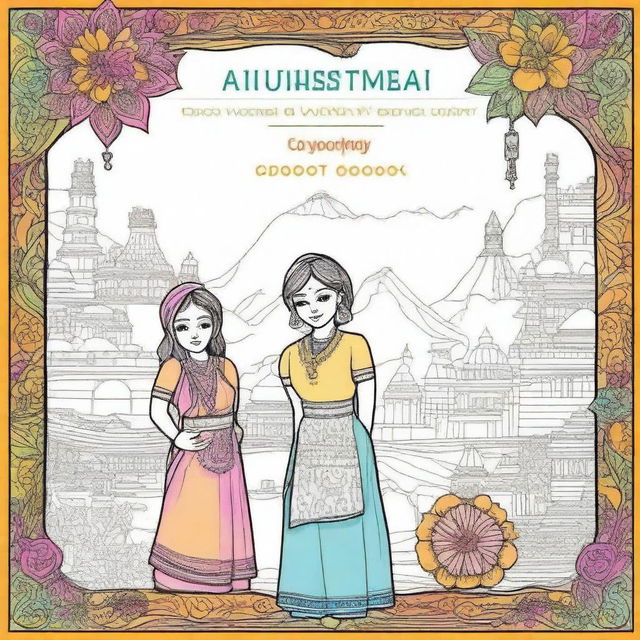 Create a vibrant and engaging cover page for an Indian alphabet coloring book