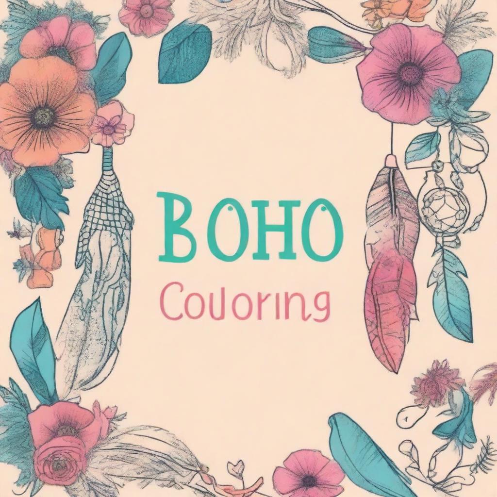 Create a boho-themed book cover for a children's coloring book