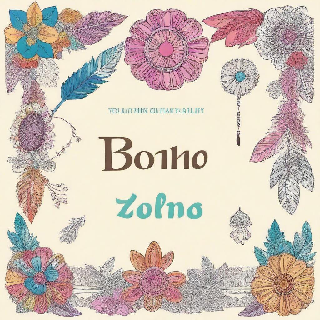 Create a boho-themed book cover for a children's coloring book with an Indian touch