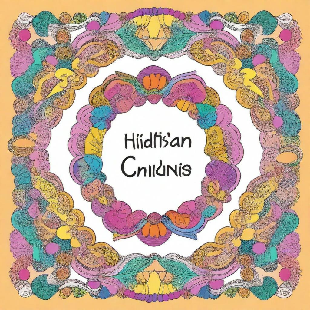 Design a cover page for a children's coloring book with a Hindustani theme