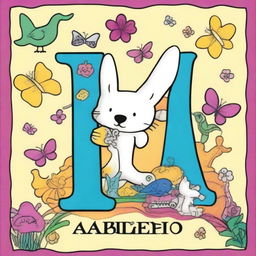 Create a vibrant and playful cover page for an alphabet coloring book