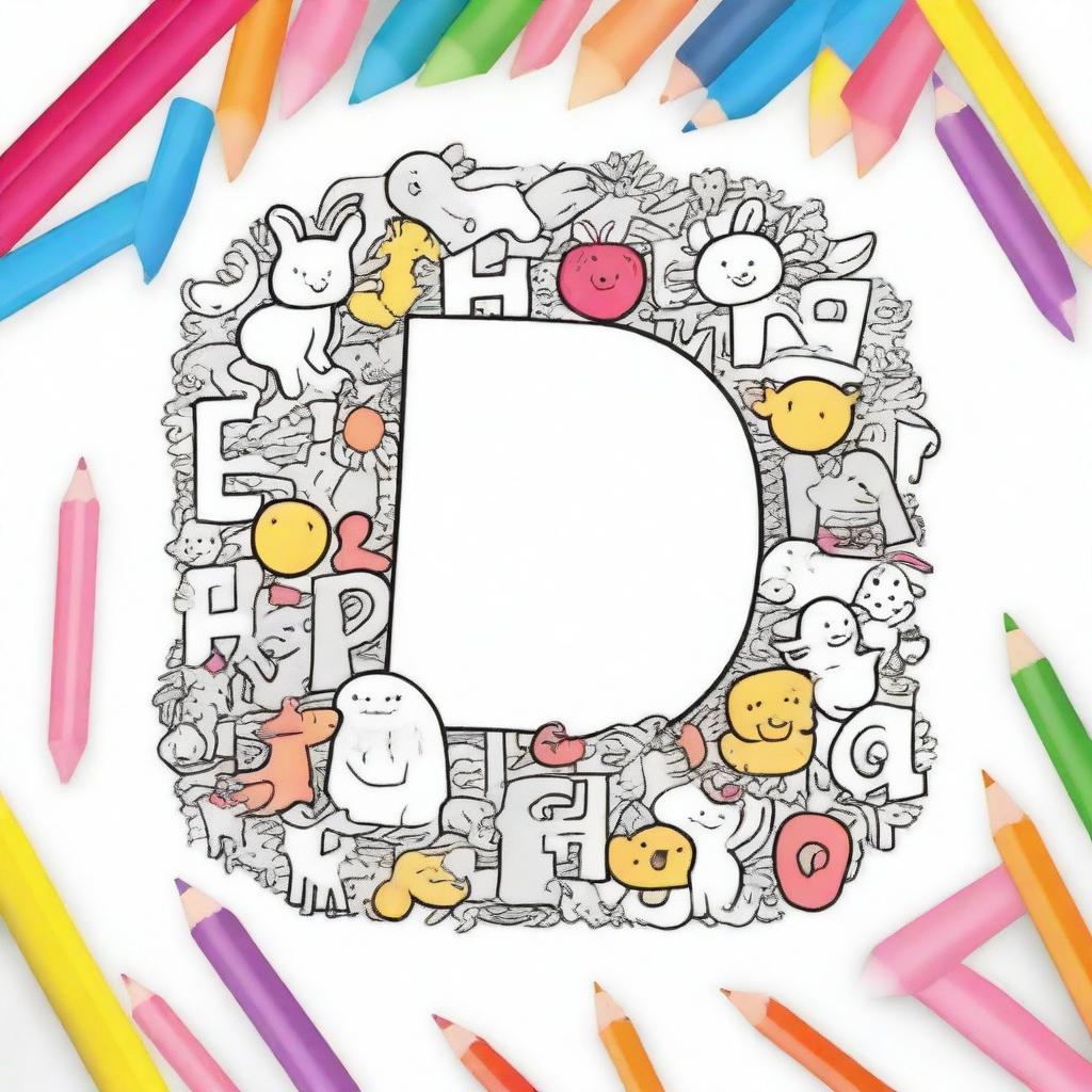 Create a vibrant and playful cover page for an alphabet coloring book