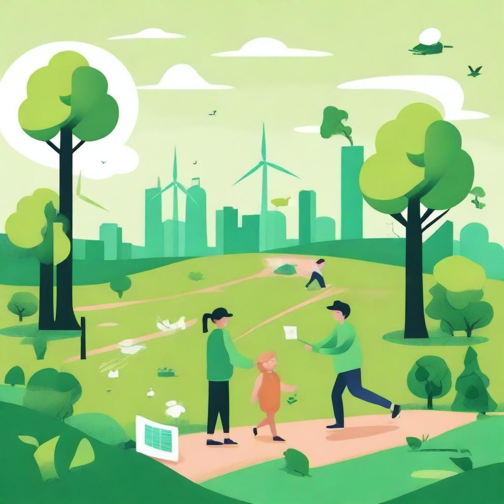 Create an illustration of a future marked by environmental care