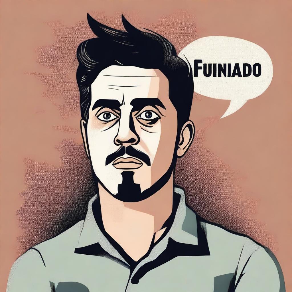 A surprised Juan Pantoja with the word 'funado' written above him, set against a sad background