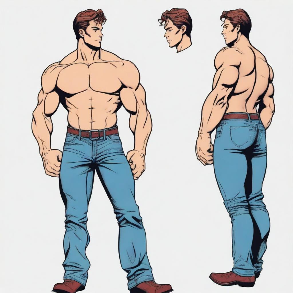 Generate a comic book style image of a slender and muscular man, similar in build to Tom Holland or Harry Styles, wearing assless chaps