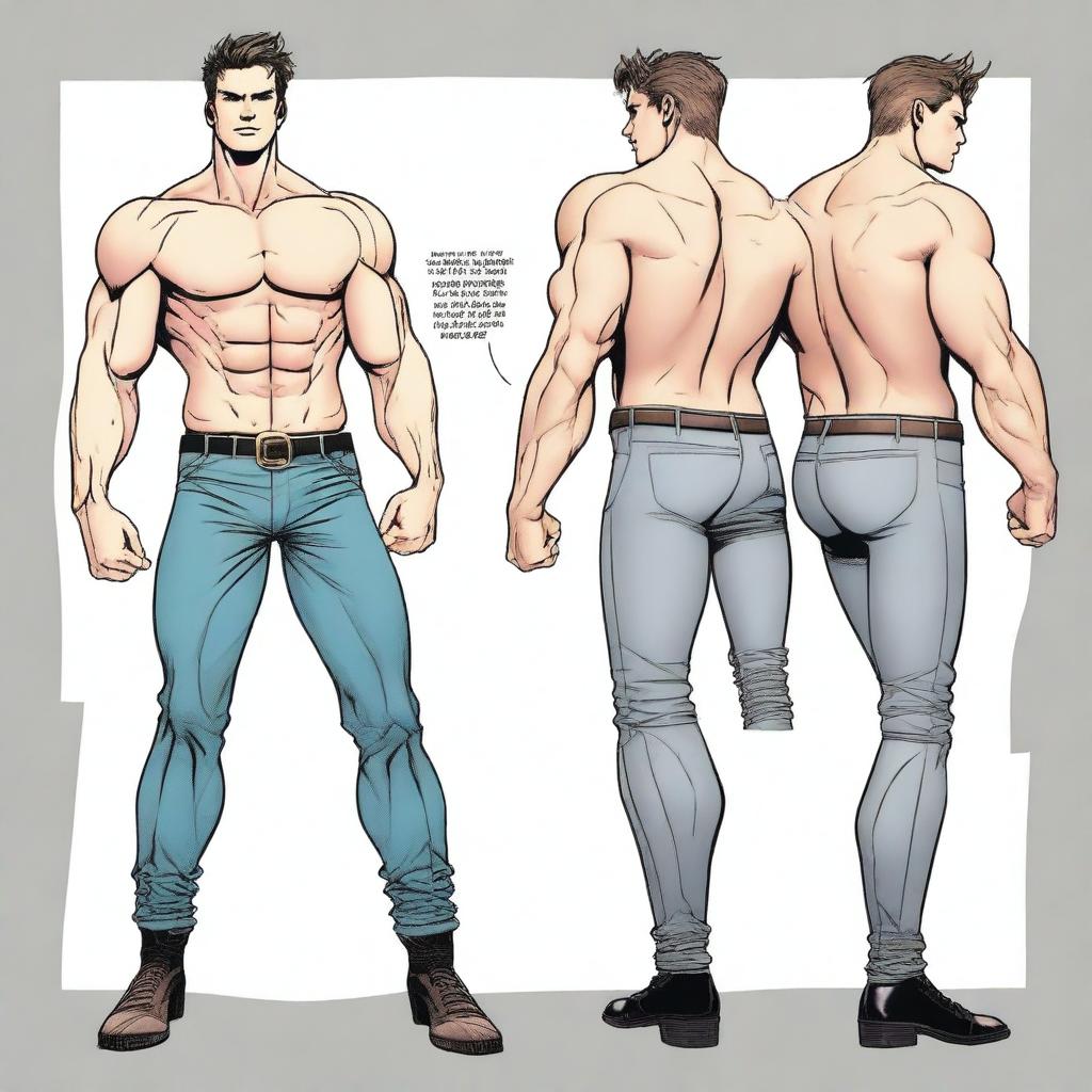 Generate a comic book style image of a slender and muscular man, similar in build to Tom Holland or Harry Styles, wearing assless chaps