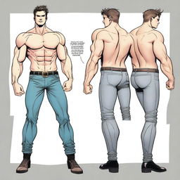 Generate a comic book style image of a slender and muscular man, similar in build to Tom Holland or Harry Styles, wearing assless chaps