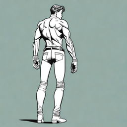 Generate a comic book style image of a slender and muscular man, similar in build to Tom Holland or Harry Styles, wearing assless chaps