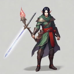 An elf with black hair, red eyes, and light armor