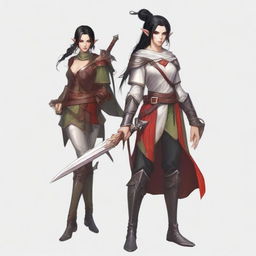 An adult elf with an angry face, long black hair tied in a ponytail, and red eyes