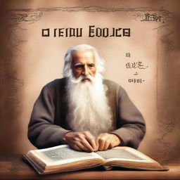 An old book cover featuring an elderly man with long white beards sitting at a rustic desk