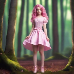 A professional full body portrait of Stephanie with pink hair and a pink ribbon skirt, resembling Julianna Rose Mauriello