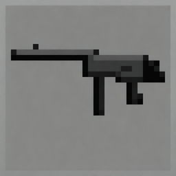 Create a highly detailed 3D pixel art version of an MP7 submachine gun in a 32x32 pixel grid