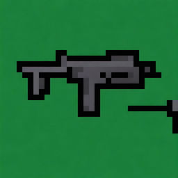 Create a highly detailed 3D pixel art version of an MP7 submachine gun in a 32x32 pixel grid