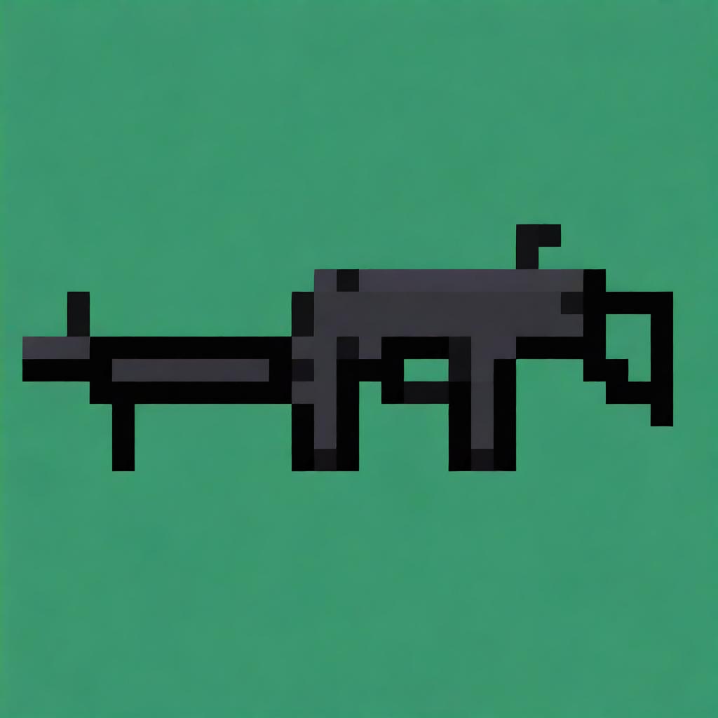 Create a highly detailed, 3D pixel art version of an MP7 submachine gun in a 32x32 pixel grid