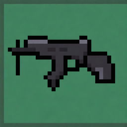 Create a highly detailed, 3D pixel art version of an MP7 submachine gun in a 32x32 pixel grid