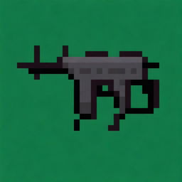 Create a highly detailed, 3D pixel art version of an MP7 submachine gun in a 32x32 pixel grid