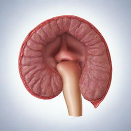 Illustration of a medical diagram showing a pheochromocytoma, a rare tumor of the adrenal glands, featuring the internals of the organ and the tumor. Visualize it in a realistic, medically accurate style.