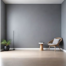 A minimalist room featuring a sleek gray wall