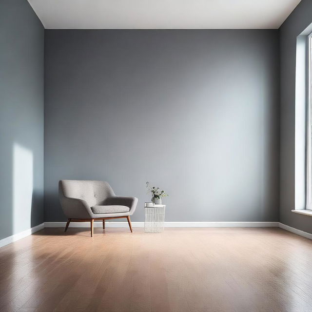 A minimalist room featuring a sleek gray wall