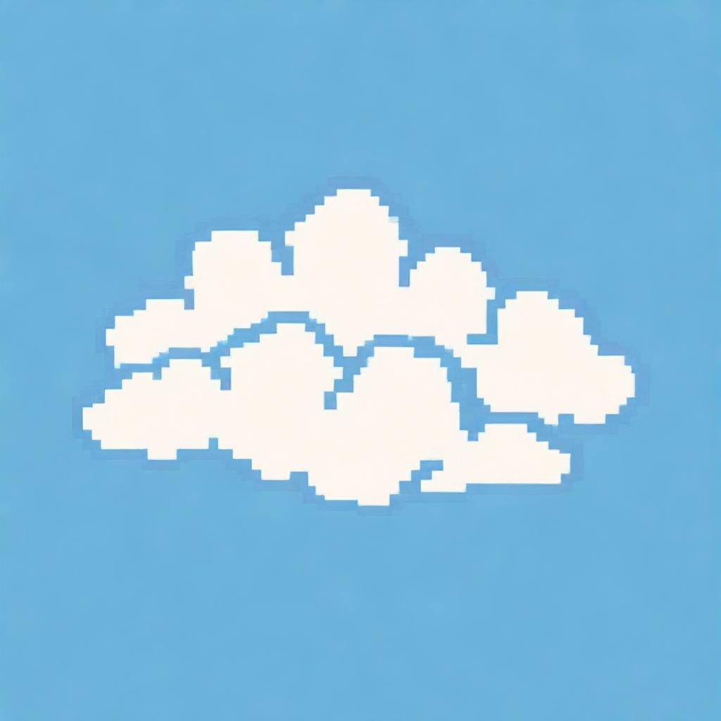 A cloud in pixel art style, featuring soft and fluffy edges with a simple and minimalistic design