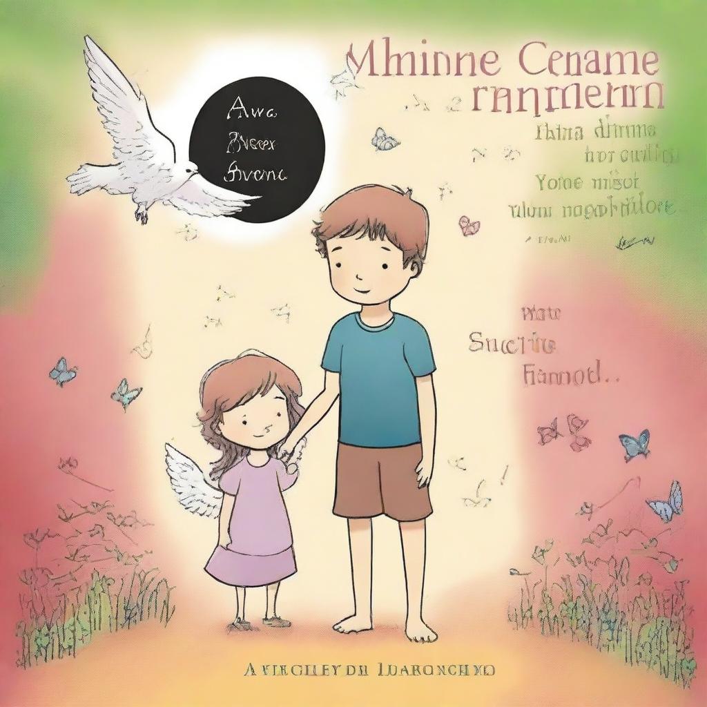 Crie uma capa de livro mostrando a amizade de um menino de 7 anos com um anjo que visita o seu quarto toda noite