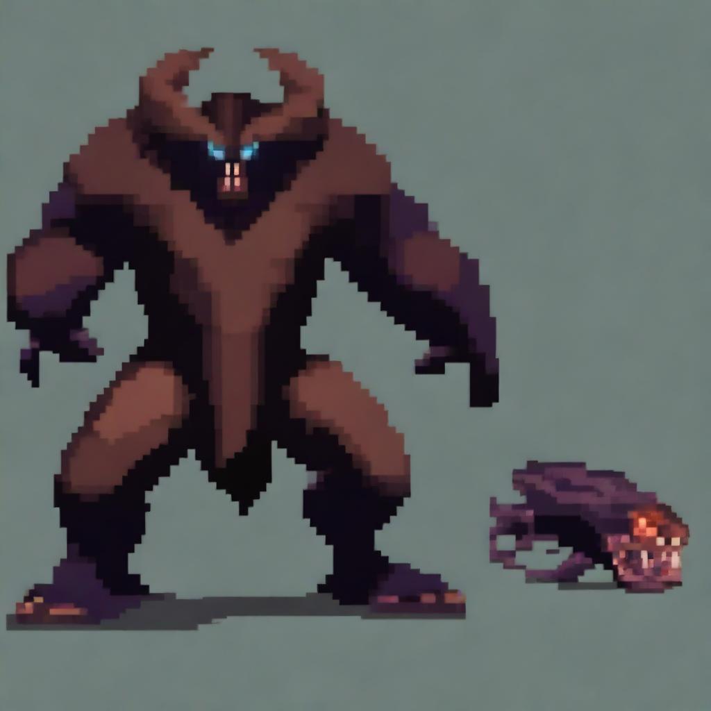 A beast in pixel art style, featuring menacing and fierce characteristics