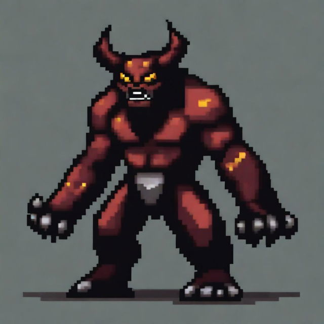 A beast in pixel art style, featuring menacing and fierce characteristics