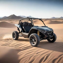 A buggy with a motorcycle engine, featuring a sleek and compact design