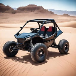 A buggy with a motorcycle engine, featuring a sleek and compact design