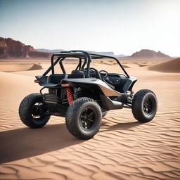 A buggy with a motorcycle engine, featuring a sleek and compact design