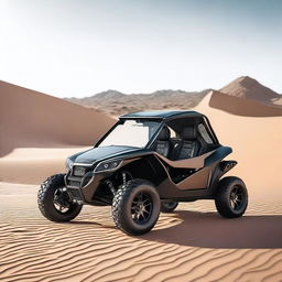 A buggy with a motorcycle engine, featuring a sleek and compact design