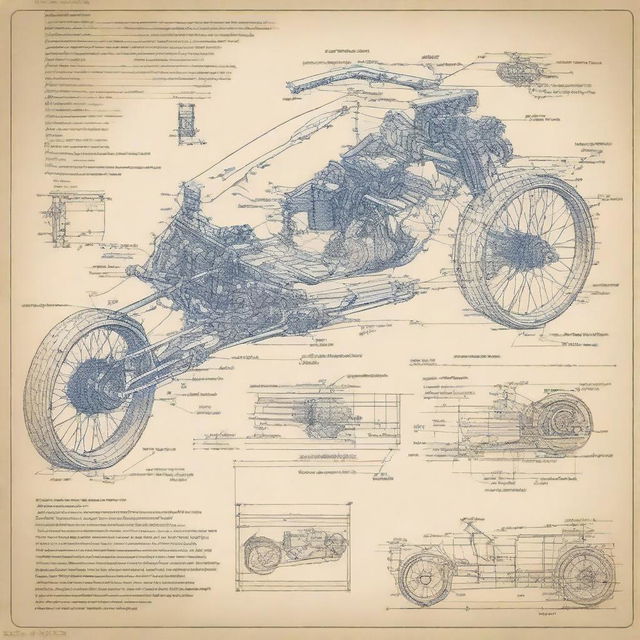 Detailed blueprints for constructing a buggy with a motorcycle engine