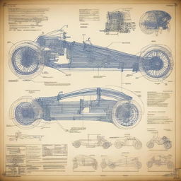 Detailed blueprints for constructing a buggy with a motorcycle engine