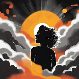 A black and white illustration for a spiritual book cover titled 'O Sol Depois da Tempestade'