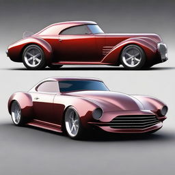 Create a custom hypercar combining the elements of a 1939 black cherry Chevy coupe and the likeness of a Camaro