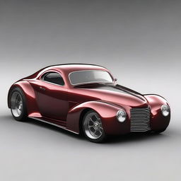 Create a custom hypercar combining the elements of a 1939 black cherry Chevy coupe and the likeness of a Camaro