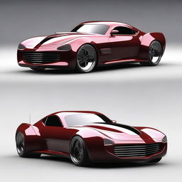 Create a custom hypercar combining the elements of a 1939 black cherry Chevy coupe and the likeness of a Camaro