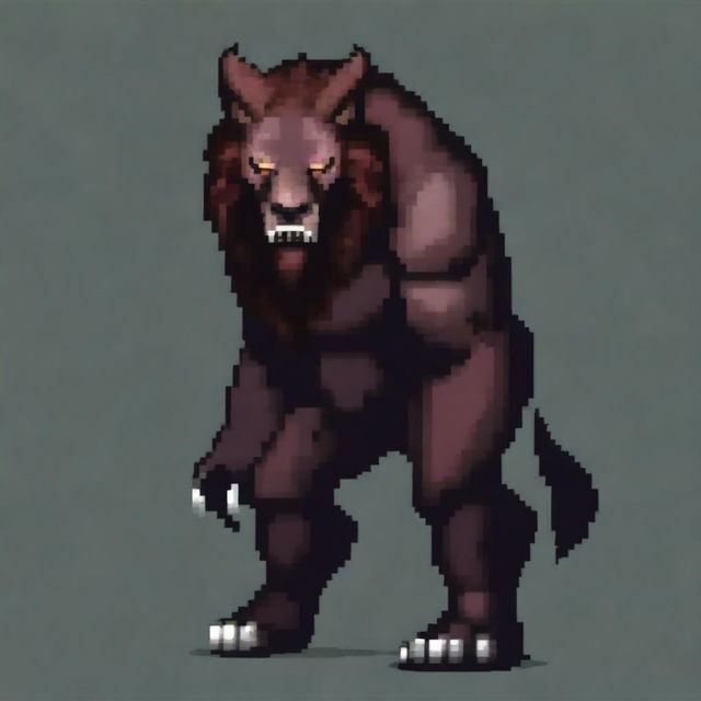 A large, realistic beast in pixel art style, showcasing detailed textures and lifelike features